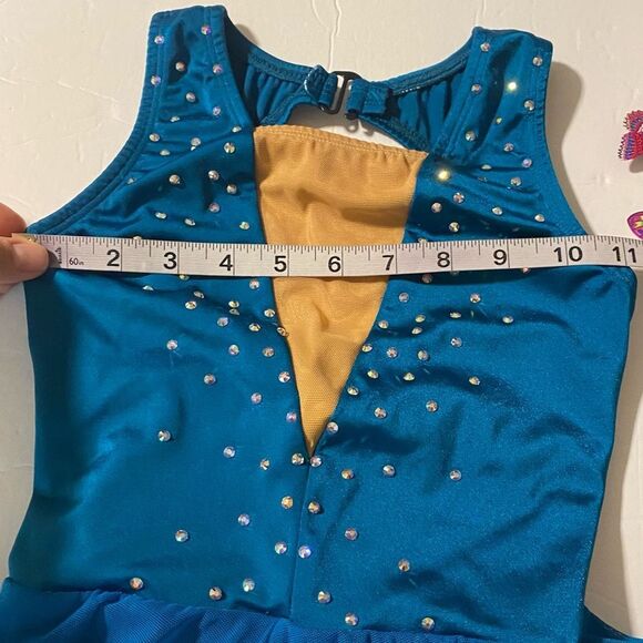 The Line up solo dance costume ALYSHA BIKETARD teal mallard green rhinestone 10 - Picture 10 of 12